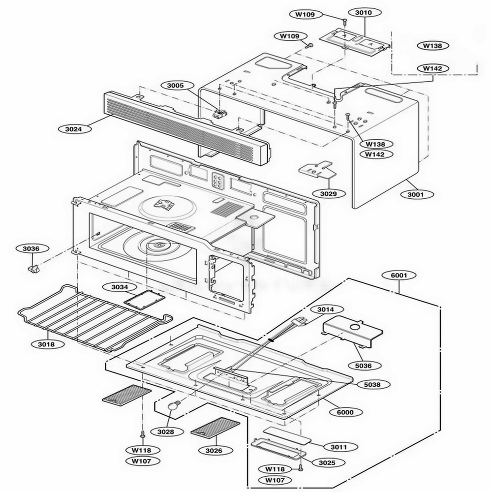 Oven Cavity Parts Diagram and Parts List for JVM1533WD AW2EGEU LG Wall Oven