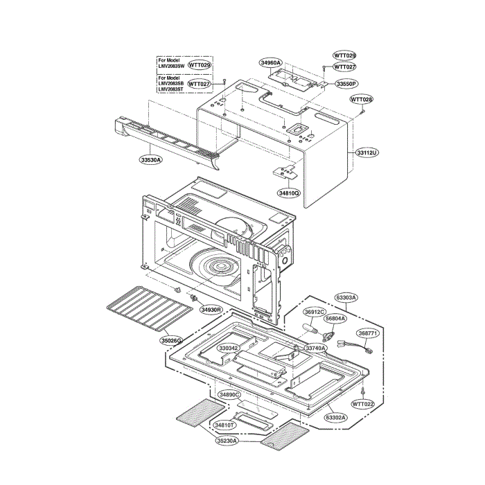 Oven Cavity Diagram and Parts List for LMV2083SB 00 LG Microwave