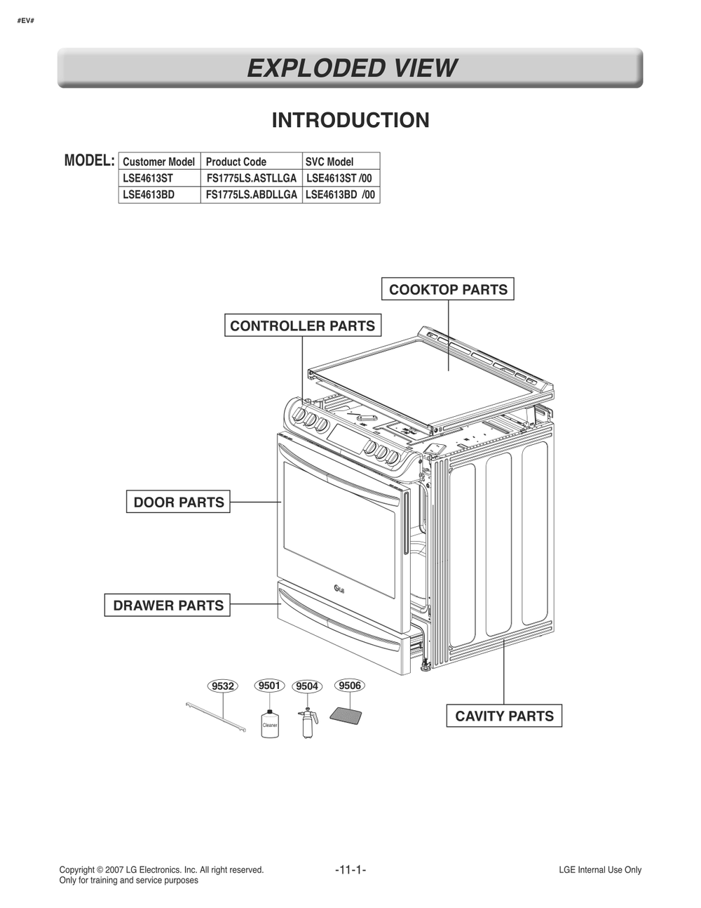 Introduction Diagram and Parts List for FS1775LS ABDLLGA LG Range