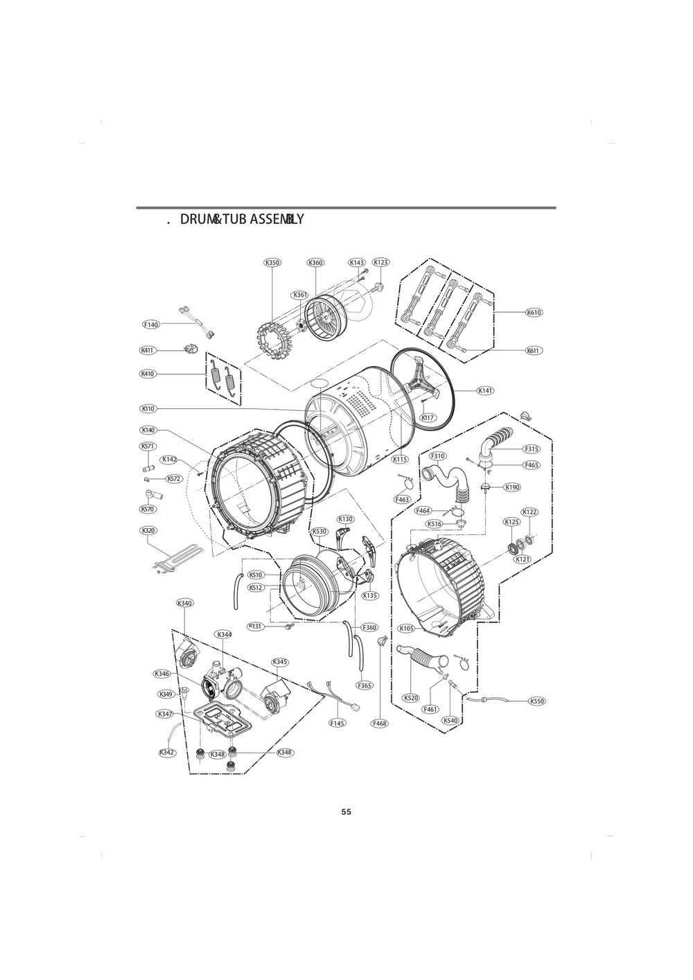 Drumtub Assemy Diagram and Parts List for F14F2CDYP7 ASSEECI LG Washer