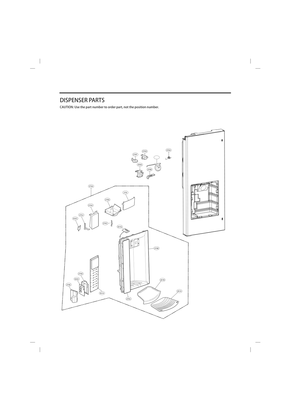 Dispenser Parts Diagram and Parts List for GC-L288GSXM ASTCNA1 LG Refrigerator