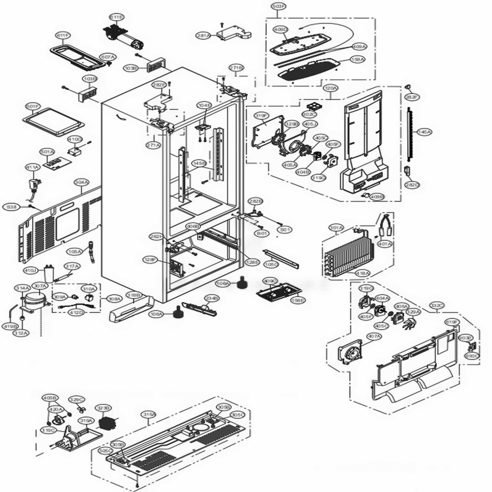 Case Parts Diagram and Parts List for LFXS24623W ASWCNA0 LG Refrigerator