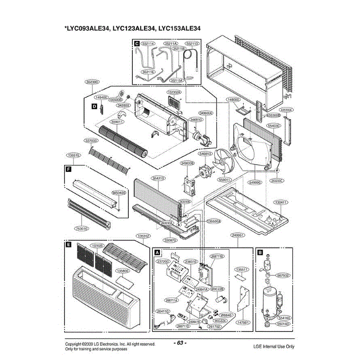 Section Diagram and Parts List for LP150CED ASBBEUS LG Air Conditioner