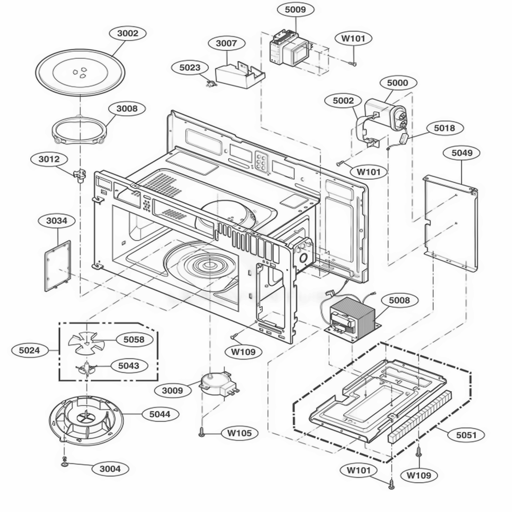 Interior Parts 1 Diagram and Parts List for 80603 ASBESEA LG Range
