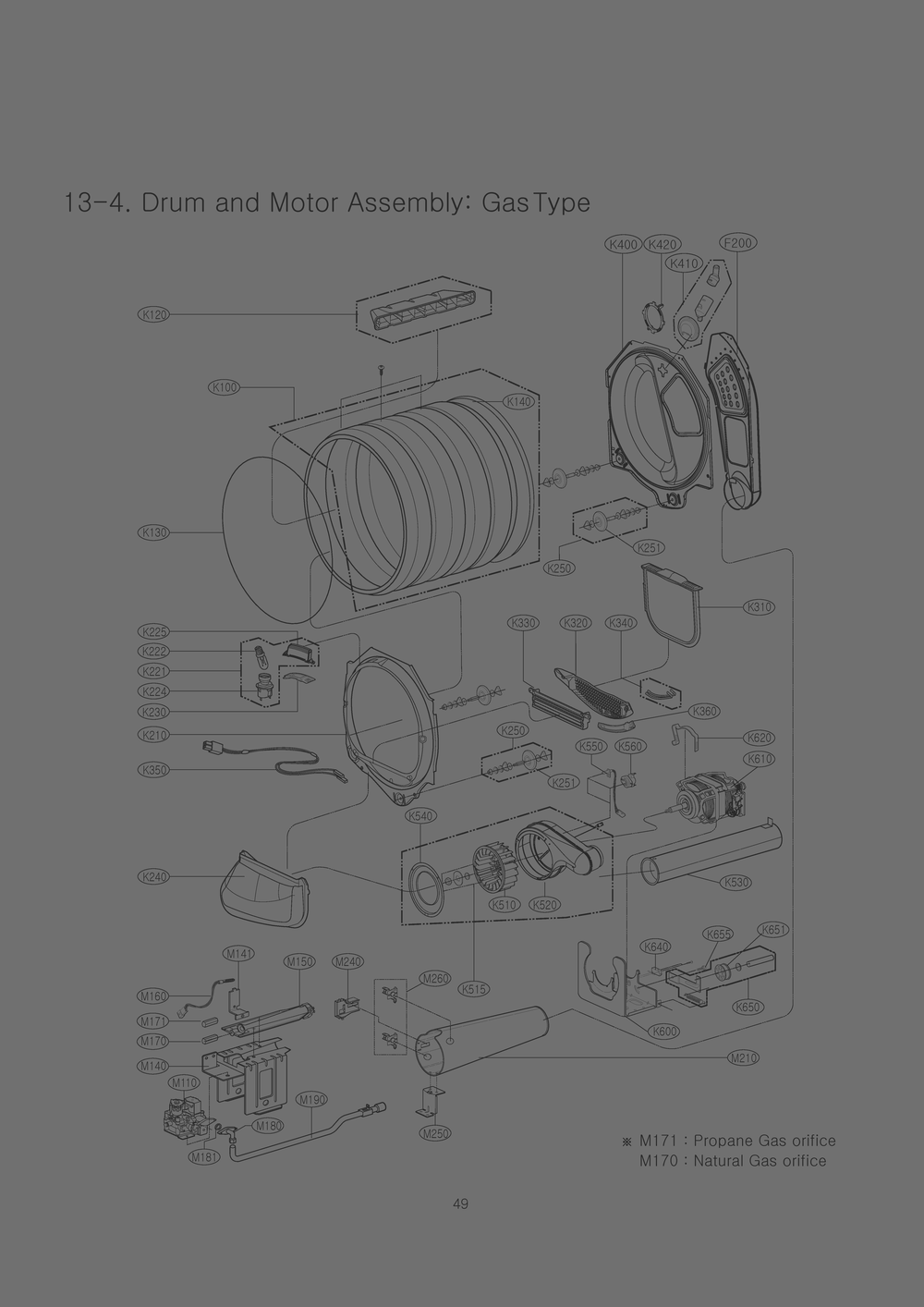 Drum And Motor Assembly Diagram and Parts List for RN1380ES ASSEEUS LG Dryer