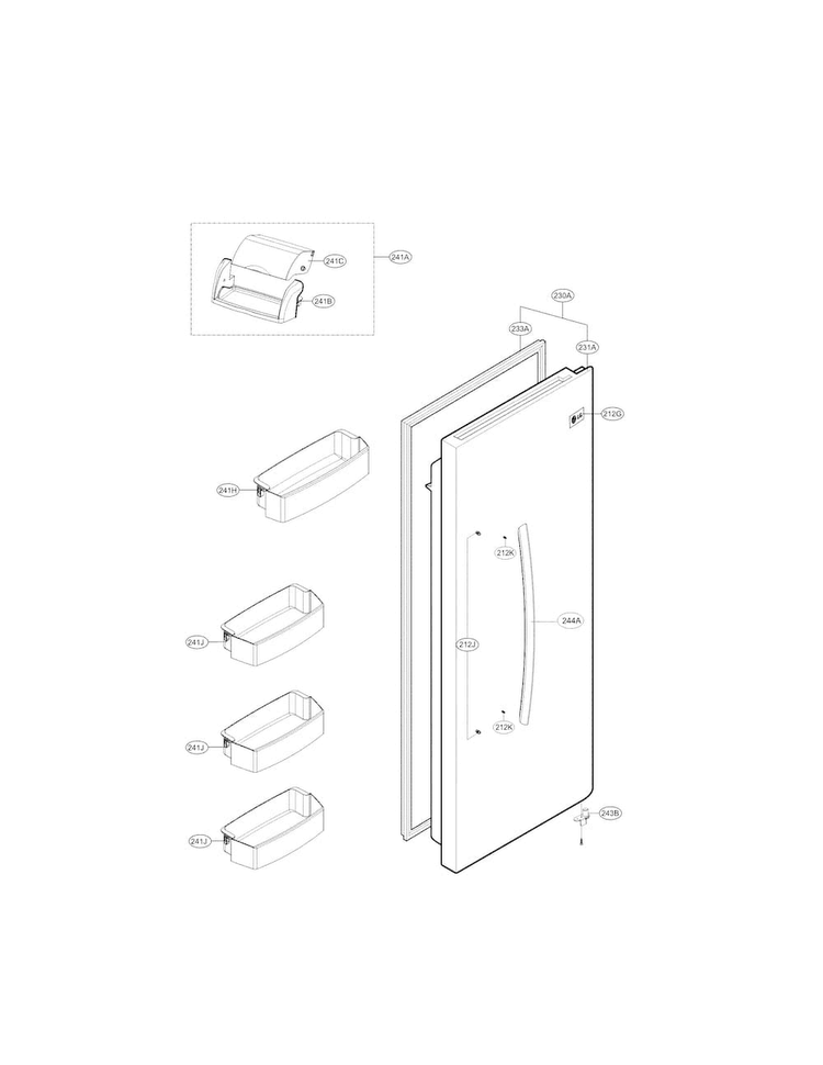 Refrigerator Door Parts Diagram and Parts List for LSXS22423W 00 LG Refrigerator