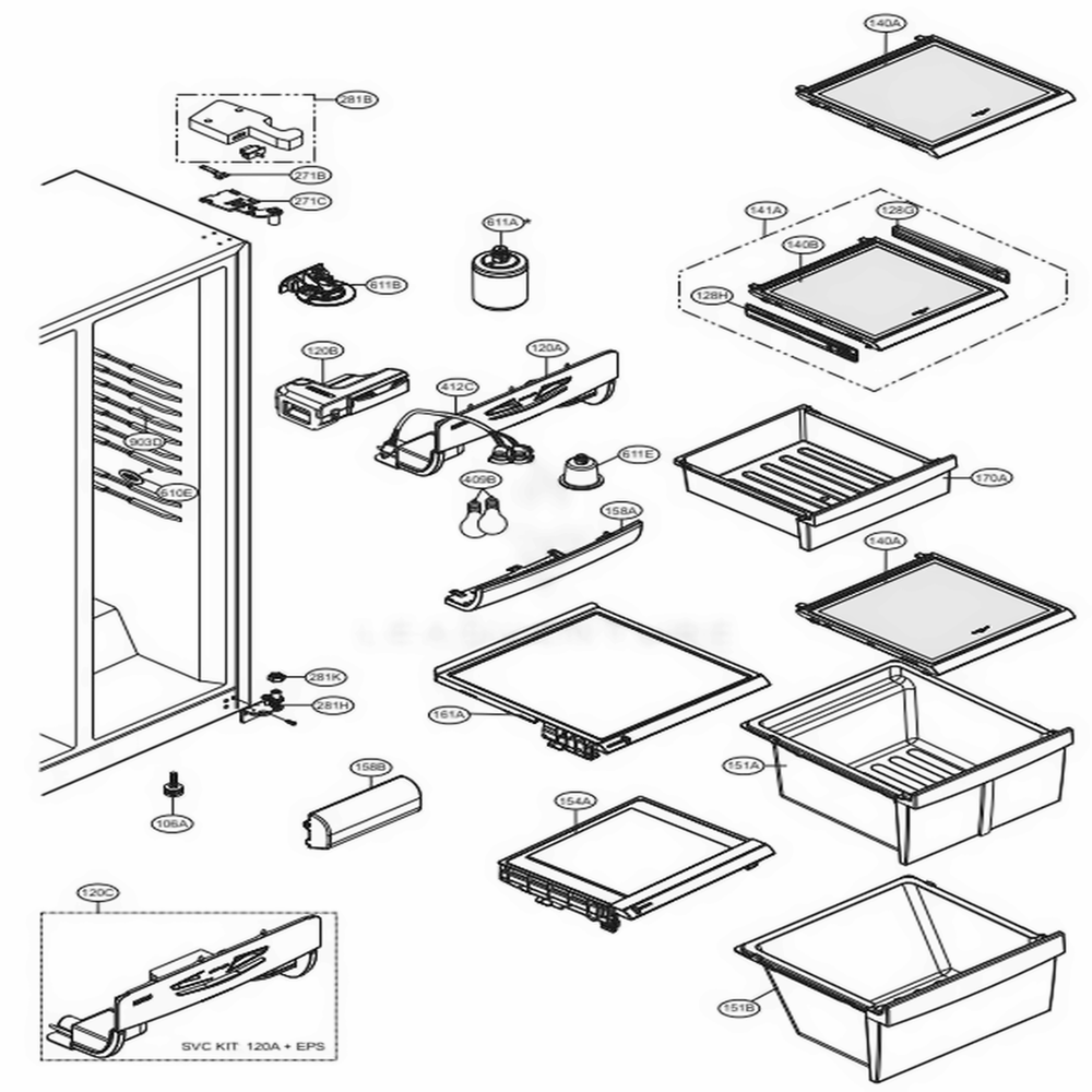 Refrigertor Compartment Diagram and Parts List for 51026 ATI2SER LG Refrigerator