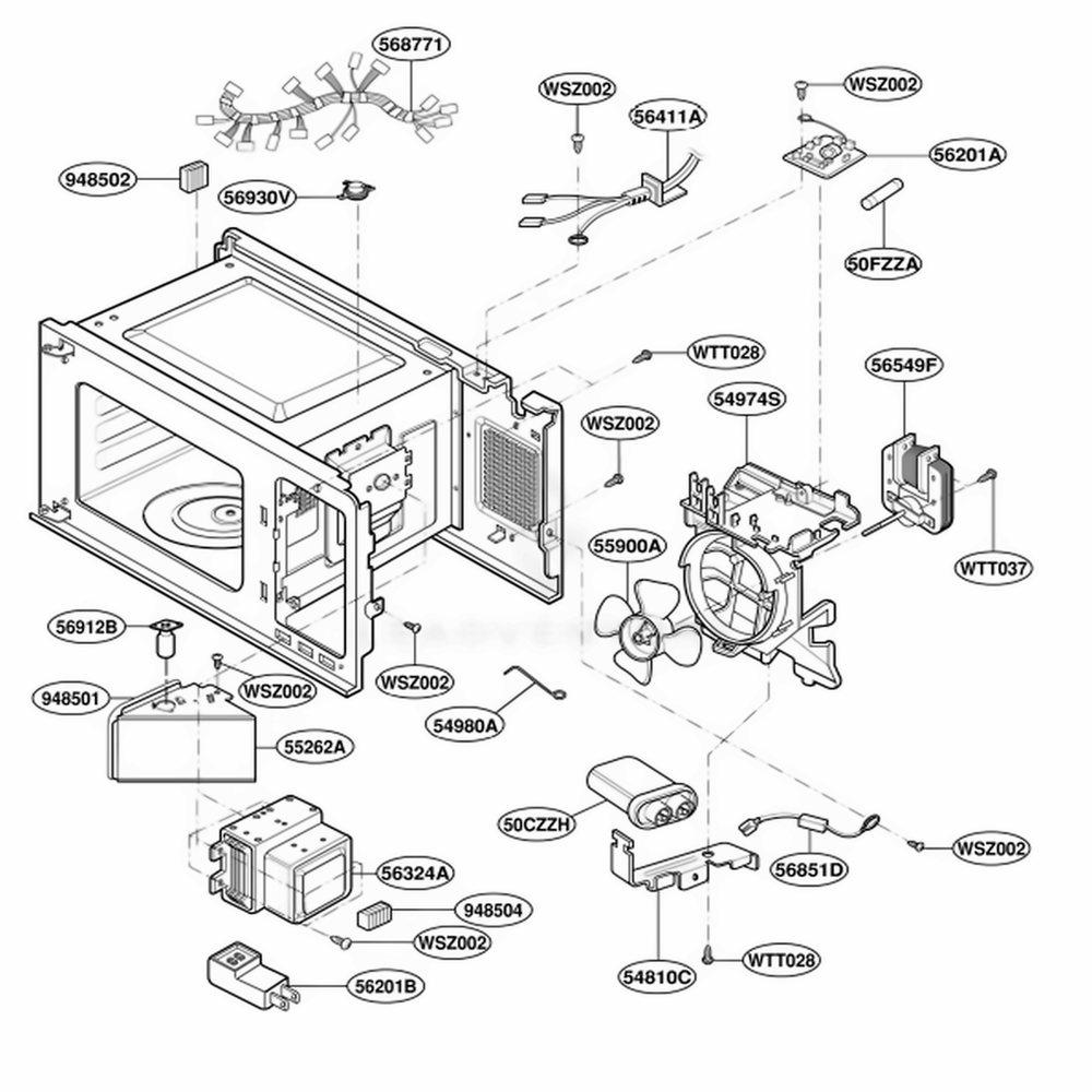 Interior Parts Diagram and Parts List for MS105YG KM1EGSC LG Range