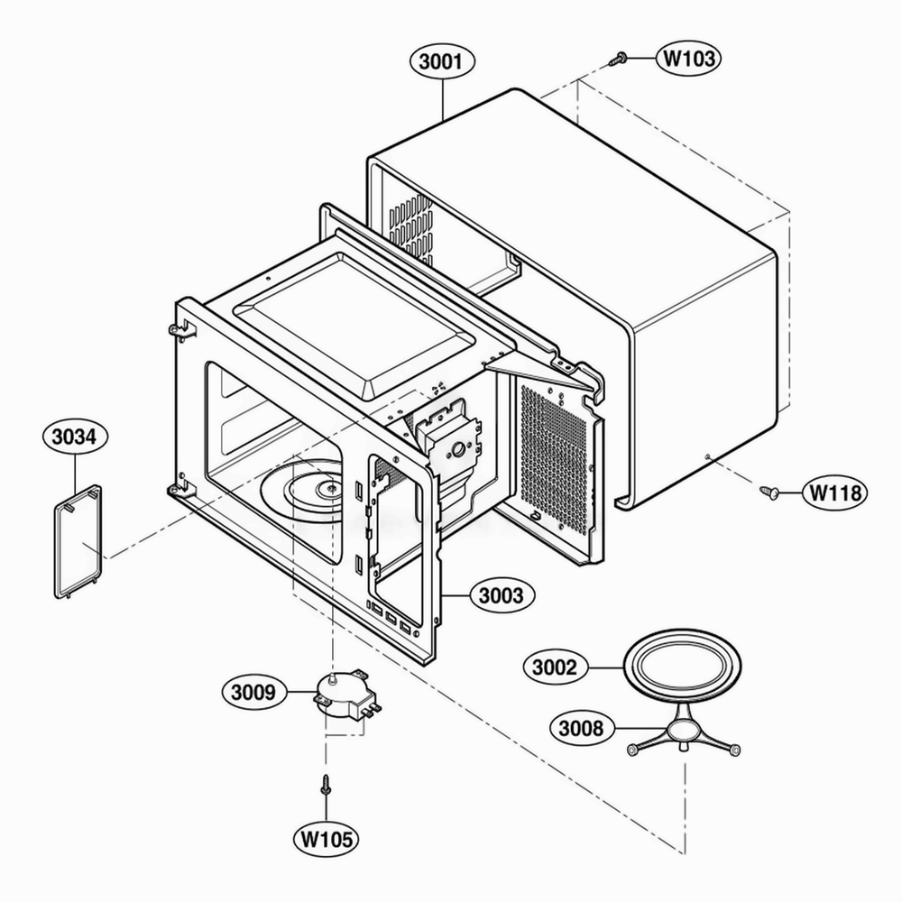 Oven Cavity Parts Diagram and Parts List for 62344 CBSESEA LG Wall Oven