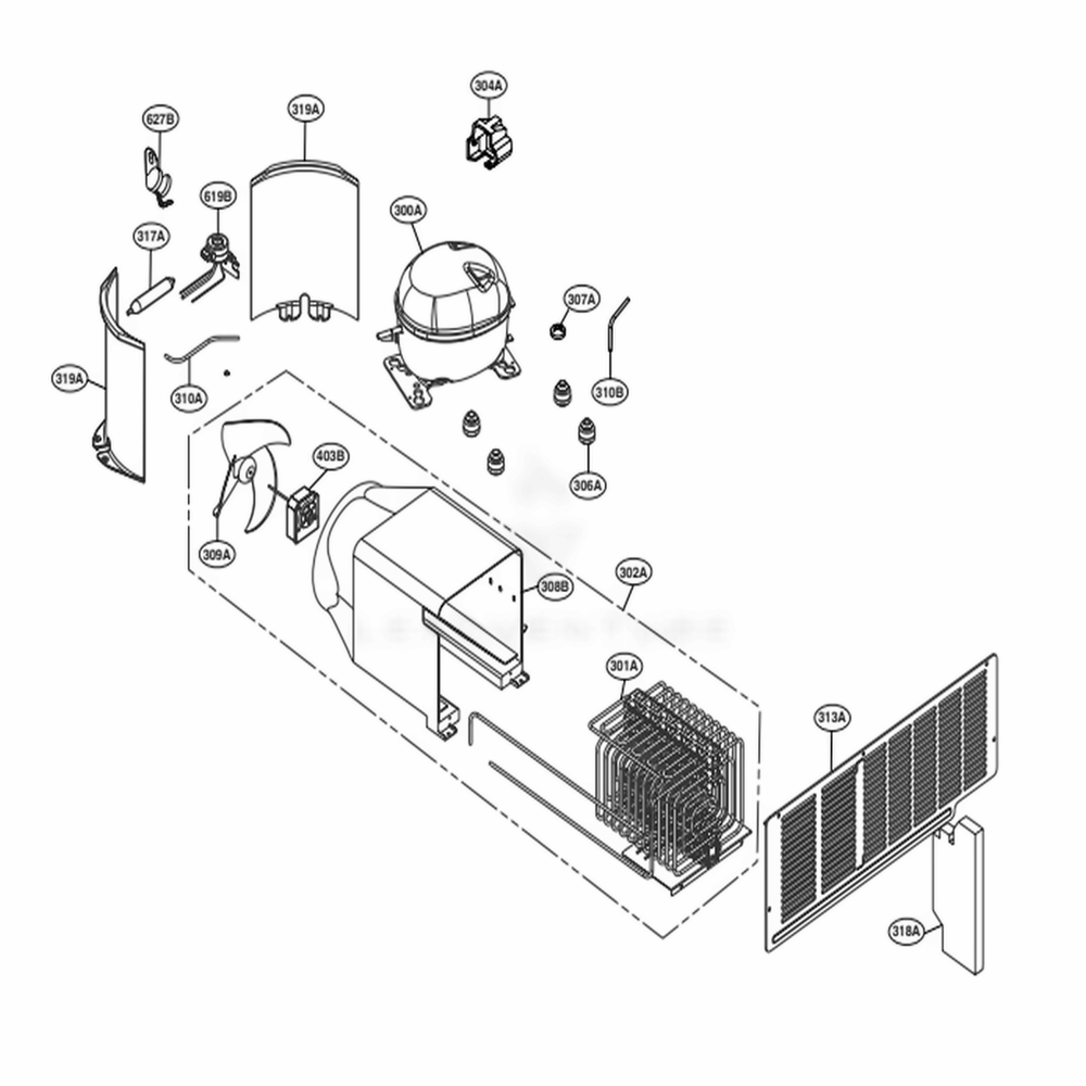 Mechanical Compartment Diagram and Parts List for LSSB2692ST ASTCNA2 LG Refrigerator