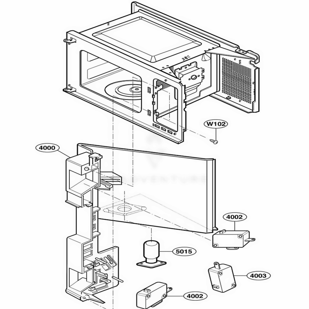 Latch Board Parts Diagram and Parts List for 62344 CBSESEA LG Wall Oven