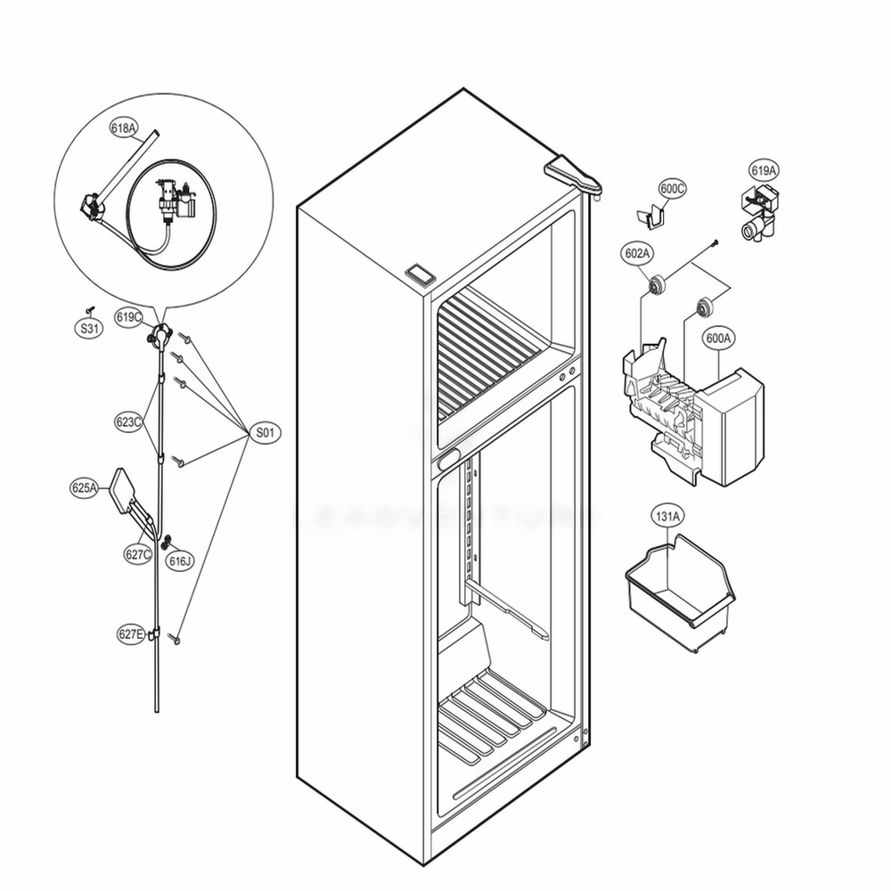 Ice Maker Parts Diagram and Parts List for 79432 ASWCSE3 LG Refrigerator