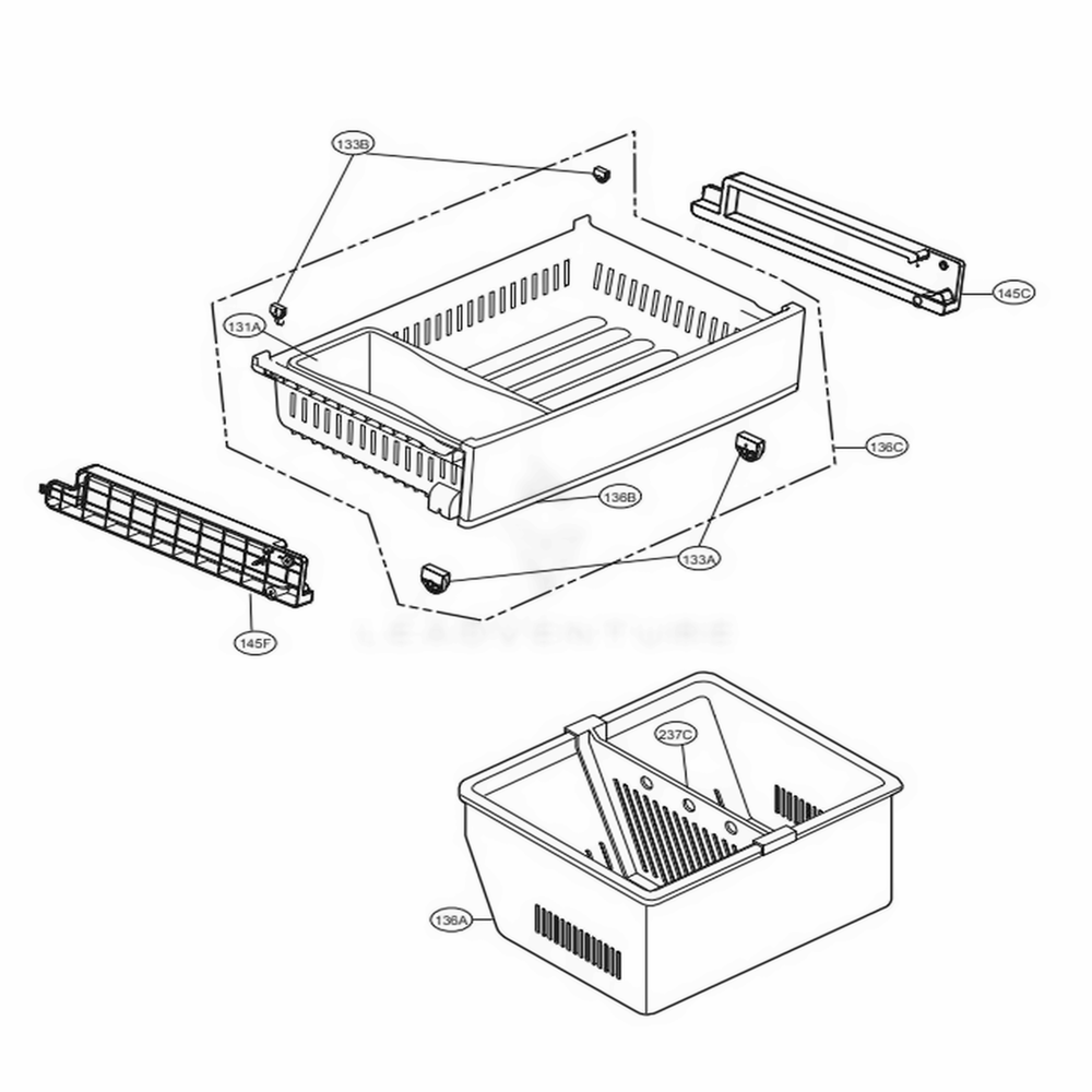 Freezer Parts Diagram and Parts List for LFXS24626D ASBCNA1 LG Refrigerator