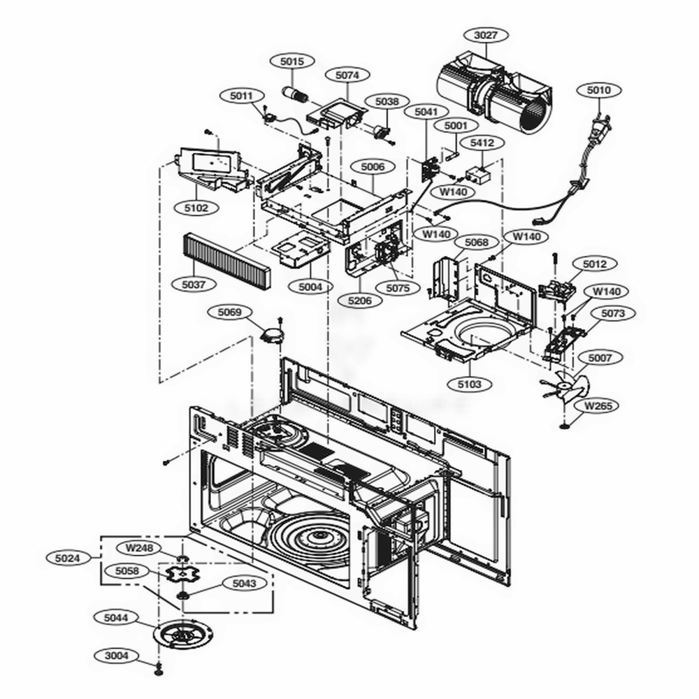 Interior Parts 2 Diagram and Parts List for LMVM2033BM CBMELGA LG Microwave