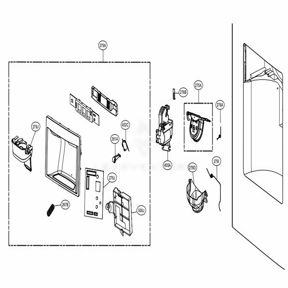 Dispenser Parts Diagram and Parts List for 74073 ASTCSE0 LG Refrigerator