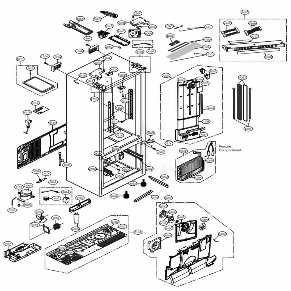Case Parts Diagram and Parts List for 73157 ASBCSE0 LG Refrigerator