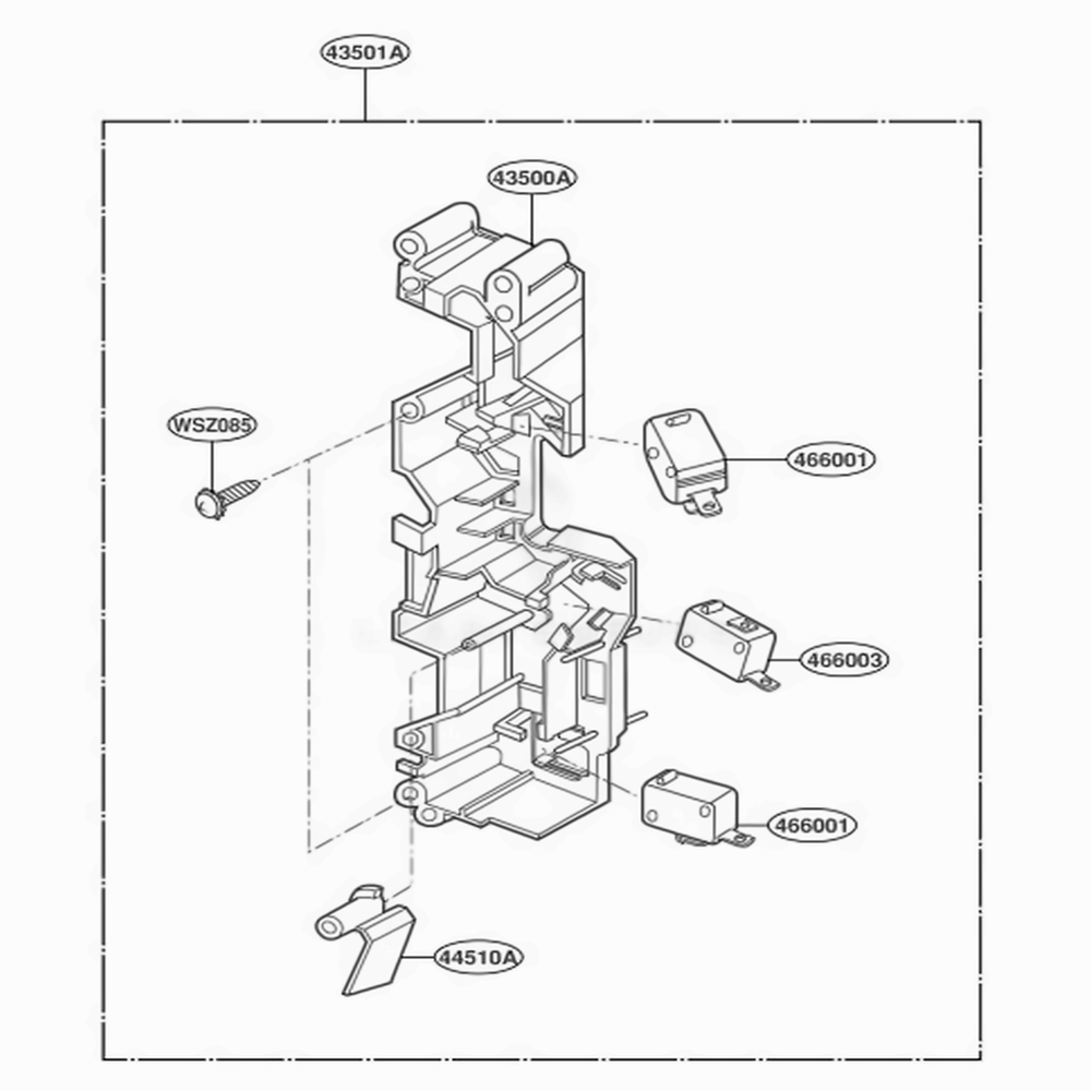 Latch Board Parts Diagram and Parts List for 85770 WHESEC LG Range
