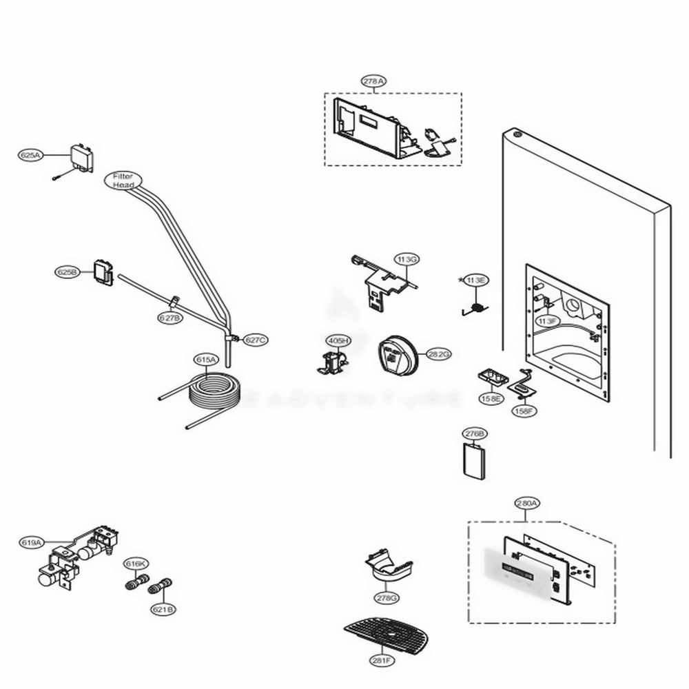 Dispenser Parts Diagram and Parts List for 51379 AWB2SER LG Refrigerator