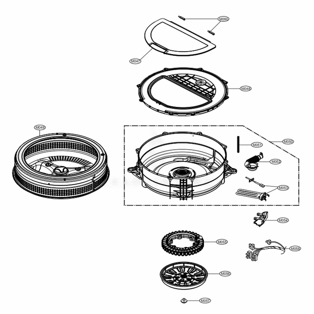 Tub Assembly Diagram and Parts List for DSP100W ABWEEUS LG Washer
