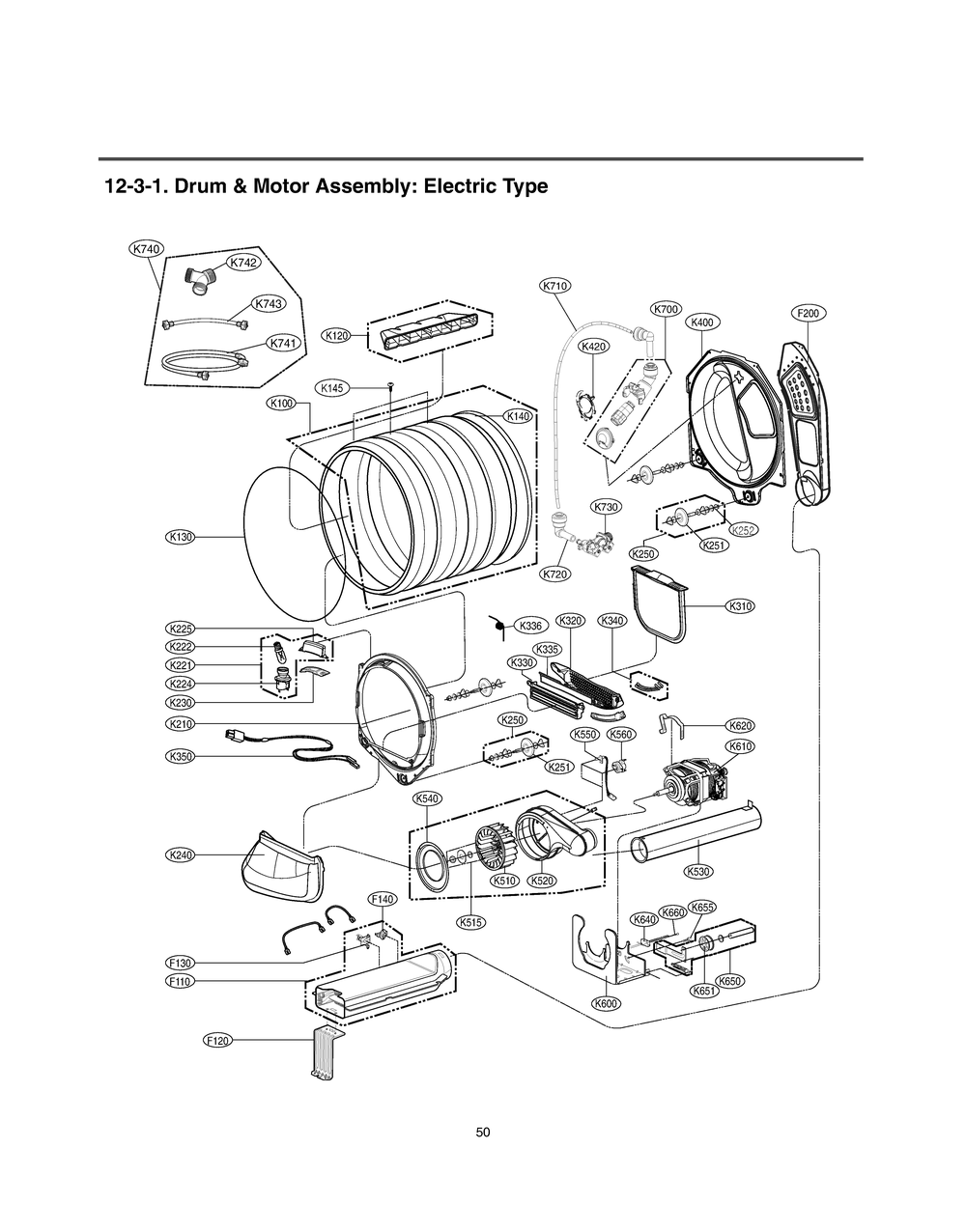 Drum And Motor Assembly Diagram and Parts List for RV13A4GSD ASTESEU LG Dryer