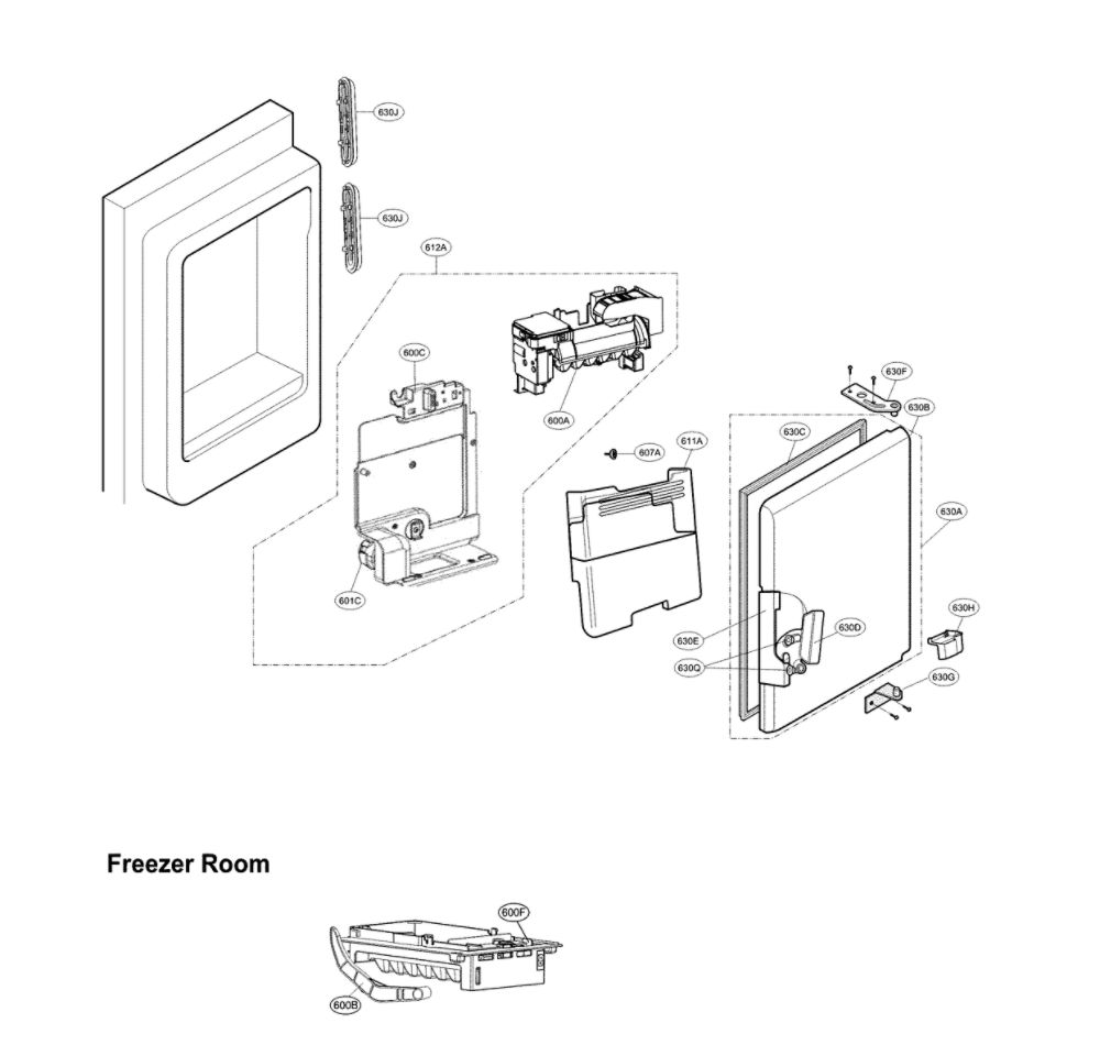 Icemaker And Ice Bin Parts Diagram and Parts List for LFXS26973S 01 LG Refrigerator
