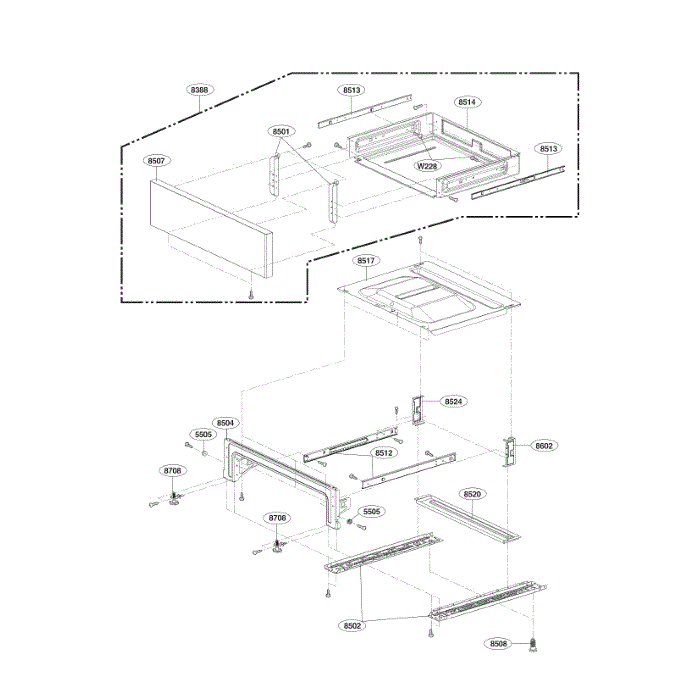 Drawer Assembly Diagram and Parts List for LRE3083SB 00 LG Range
