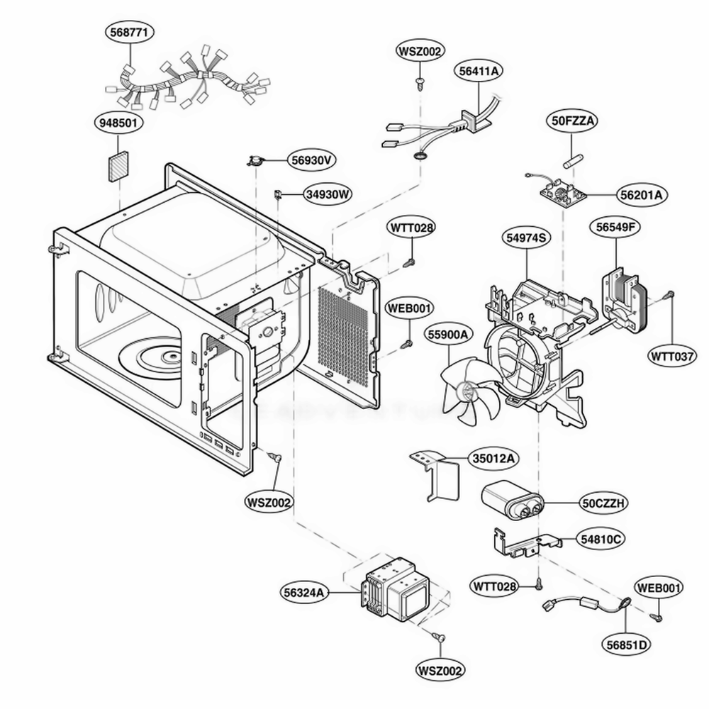 Interior Parts Diagram and Parts List for LSRM205ST CSBEVKG LG Range