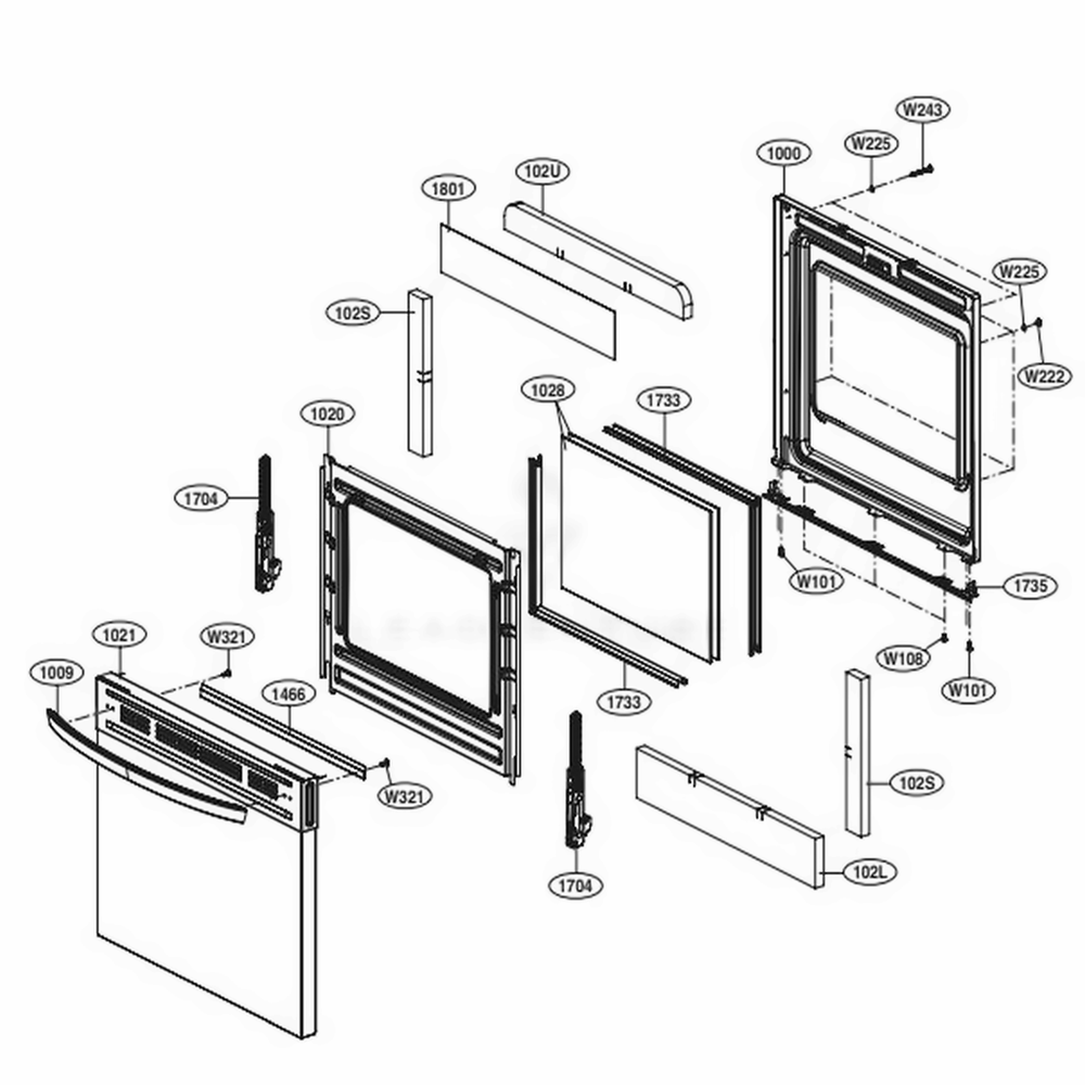 Door Parts Diagram and Parts List for LRGL5823S FSTELGA LG Range