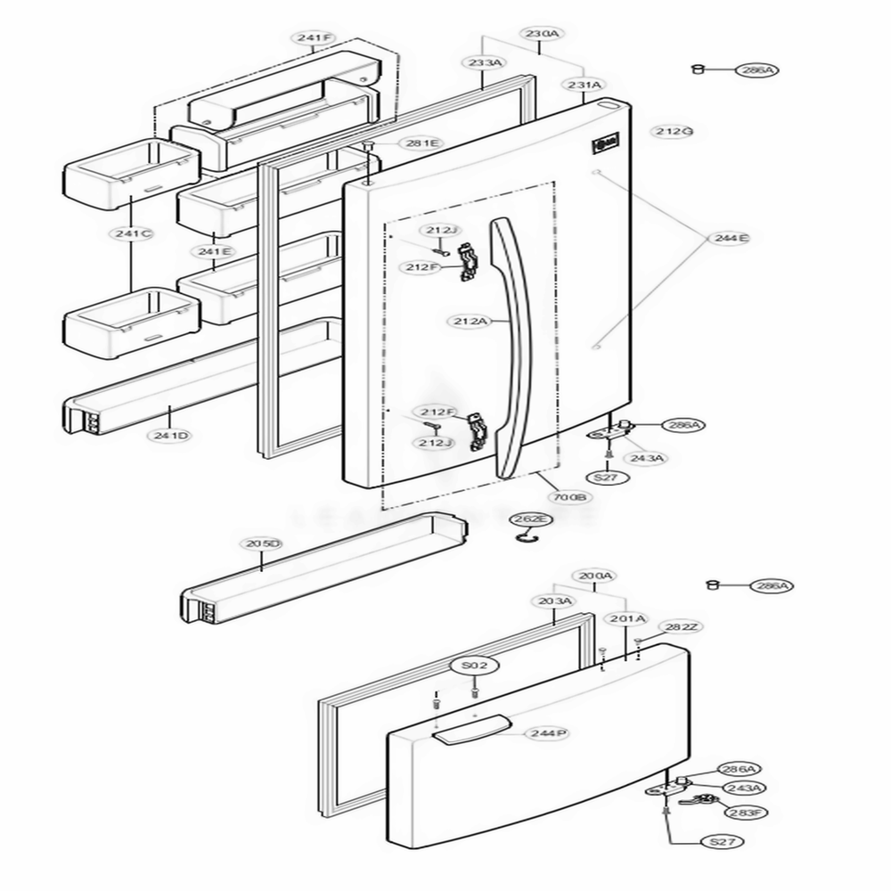 Door Parts Diagram and Parts List for 65219 AWBCSEF LG Refrigerator