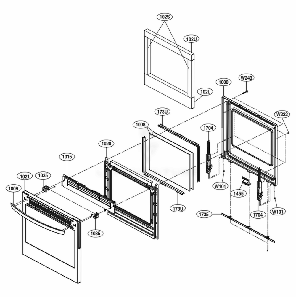 Door Parts Diagram and Parts List for LRG4113ST ASTELGA LG Range
