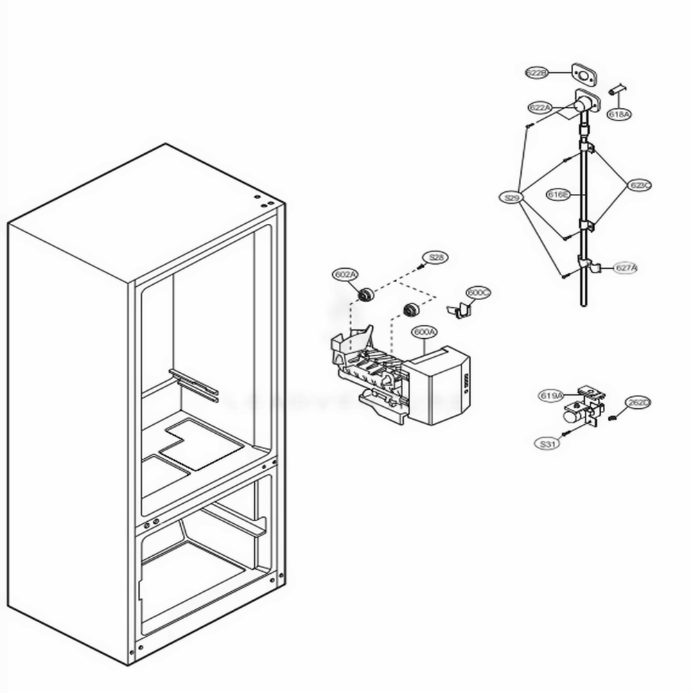 Ice Maker Parts Diagram and Parts List for 75084 ABICSEA LG Refrigerator
