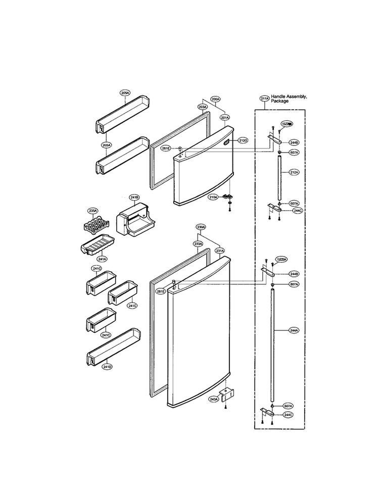 Door And Shelving Diagram and Parts List for LRTPC1831NI  LG Refrigerator