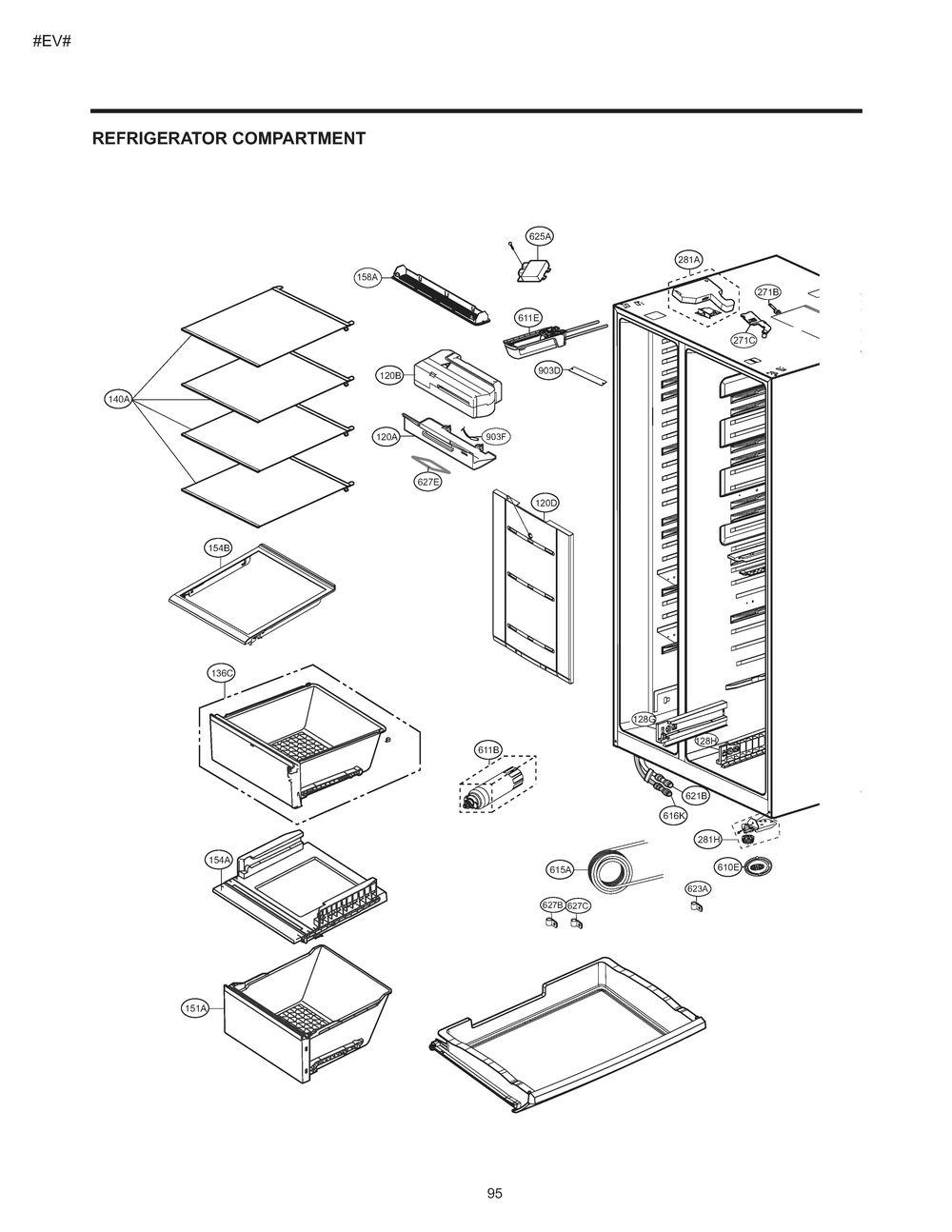 Refrigerator Compartment Diagram and Parts List for GM-L227NSBM ASTCNA0 LG Refrigerator