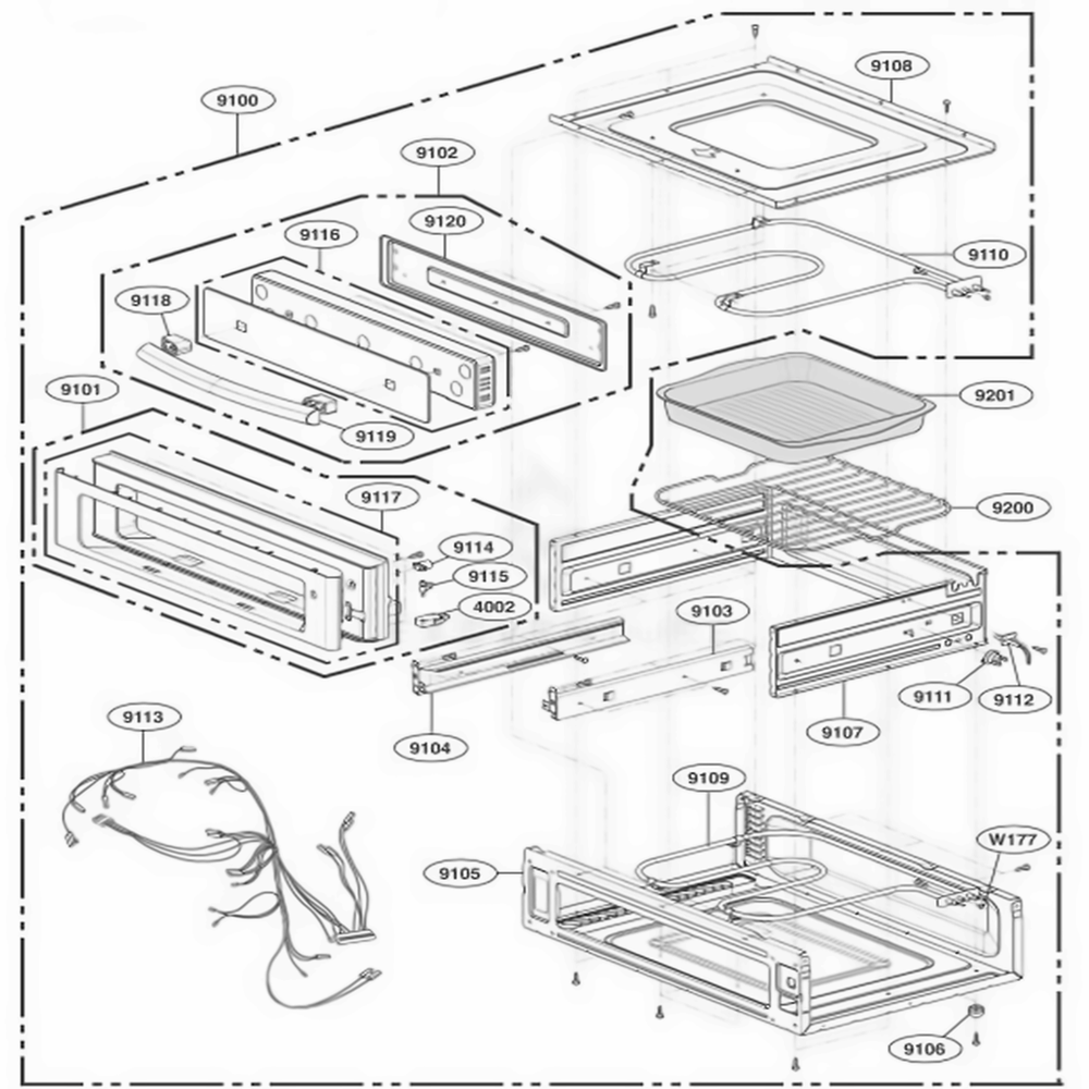 Drawer Parts Diagram and Parts List for 66993 CS6ESEA LG Wall Oven