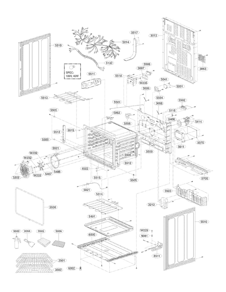 Lower Cavity Parts Diagram and Parts List for LDE3037SB  LG Range