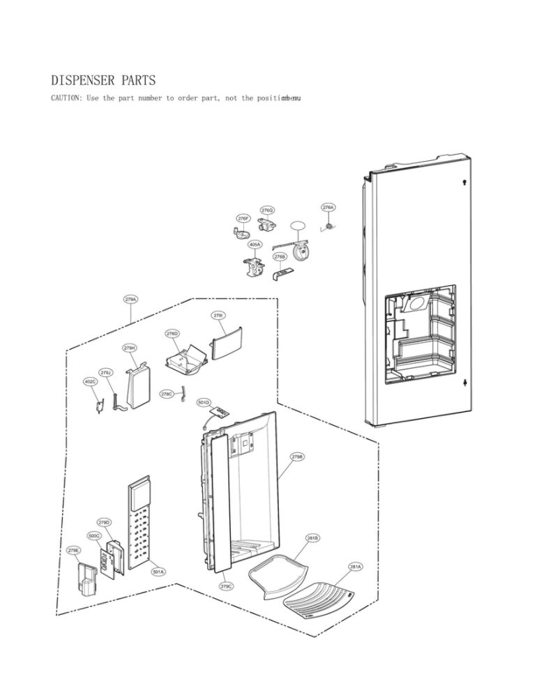 Dispenser Parts Diagram and Parts List for LFX28968SB 05 LG Refrigerator