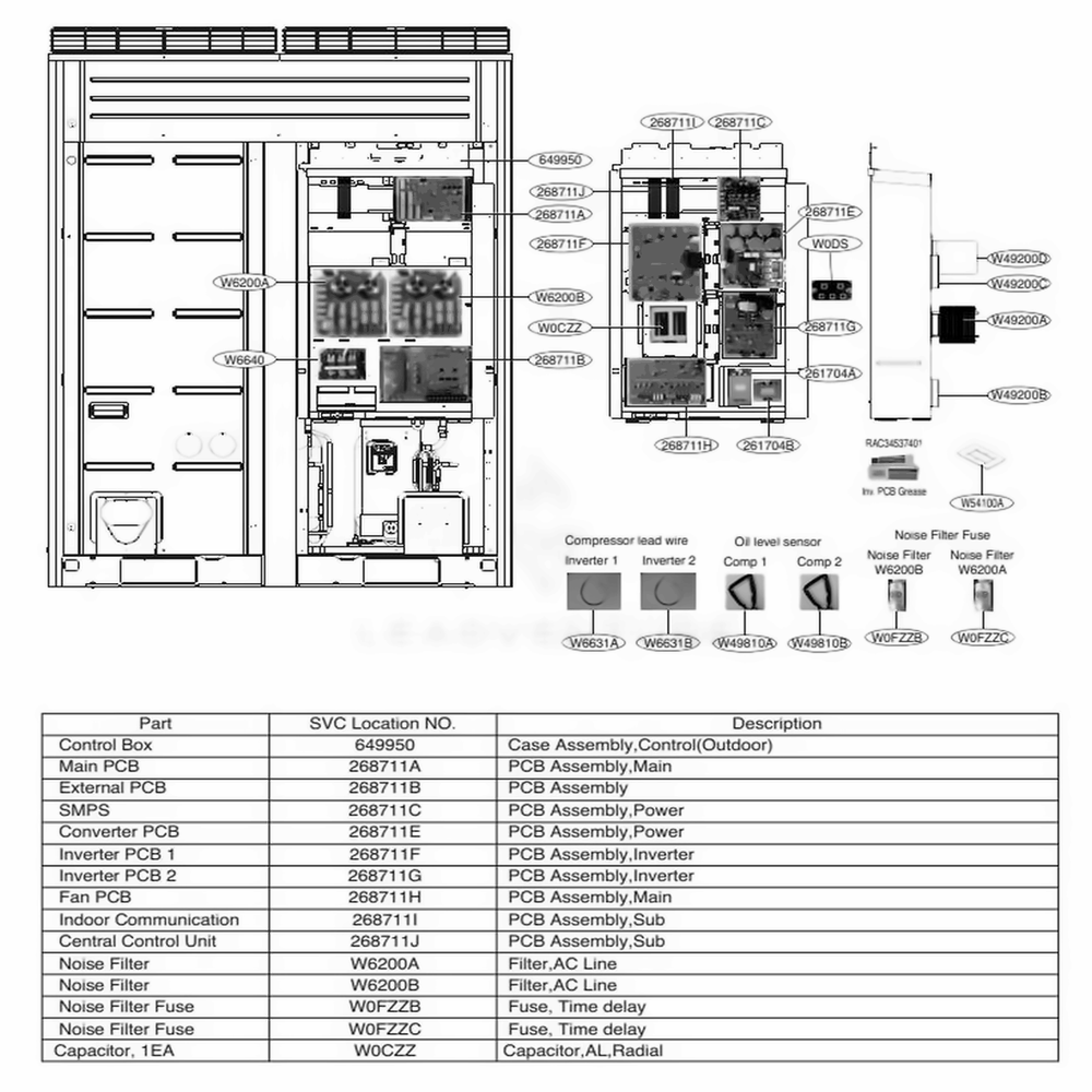 Main 1 Diagram and Parts List for ARUN169BTE4 AWGBLUS LG Air Conditioner
