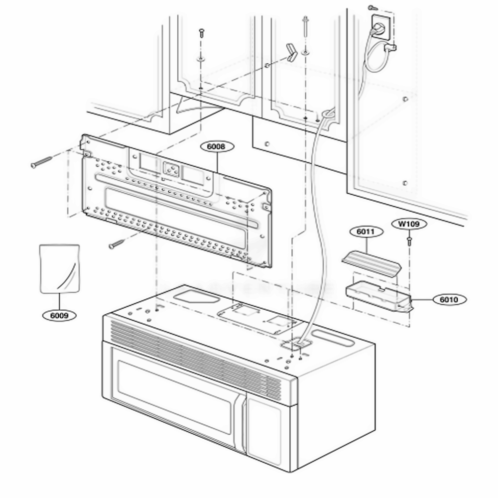 Installation Parts Diagram and Parts List for 62774 ABSESEA LG Microwave