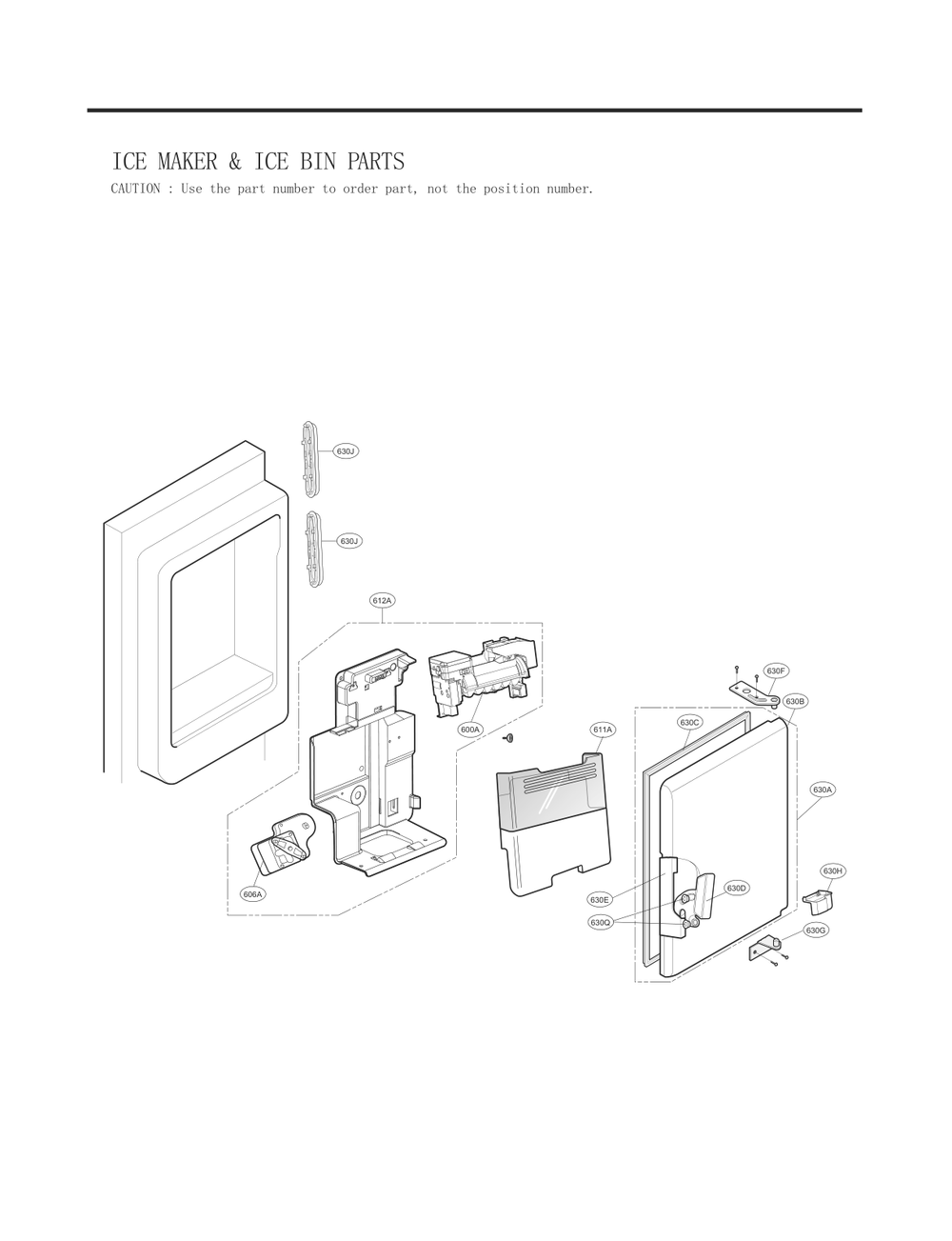 Ice Maker And Ice Bin Parts Diagram and Parts List for GC-J258GSXL ASTCNA0 LG Refrigerator