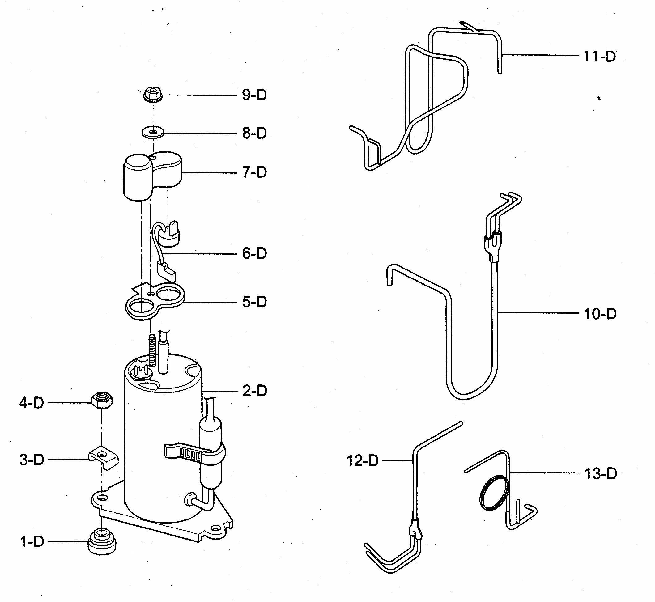 Compressor Parts Diagram and Parts List for 58074082400  Kenmore Air Conditioner