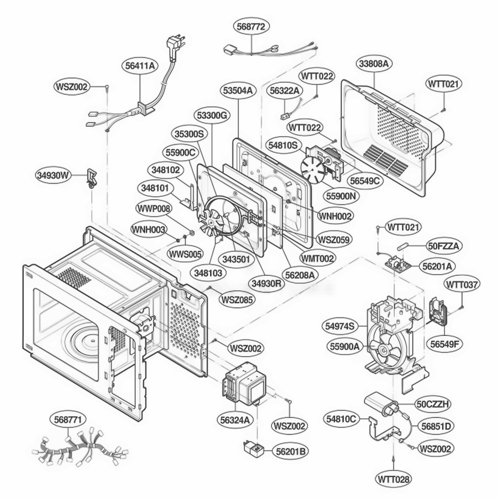 Interior Parts Diagram and Parts List for YKCMC155JWH0 AMWEKAC LG Range