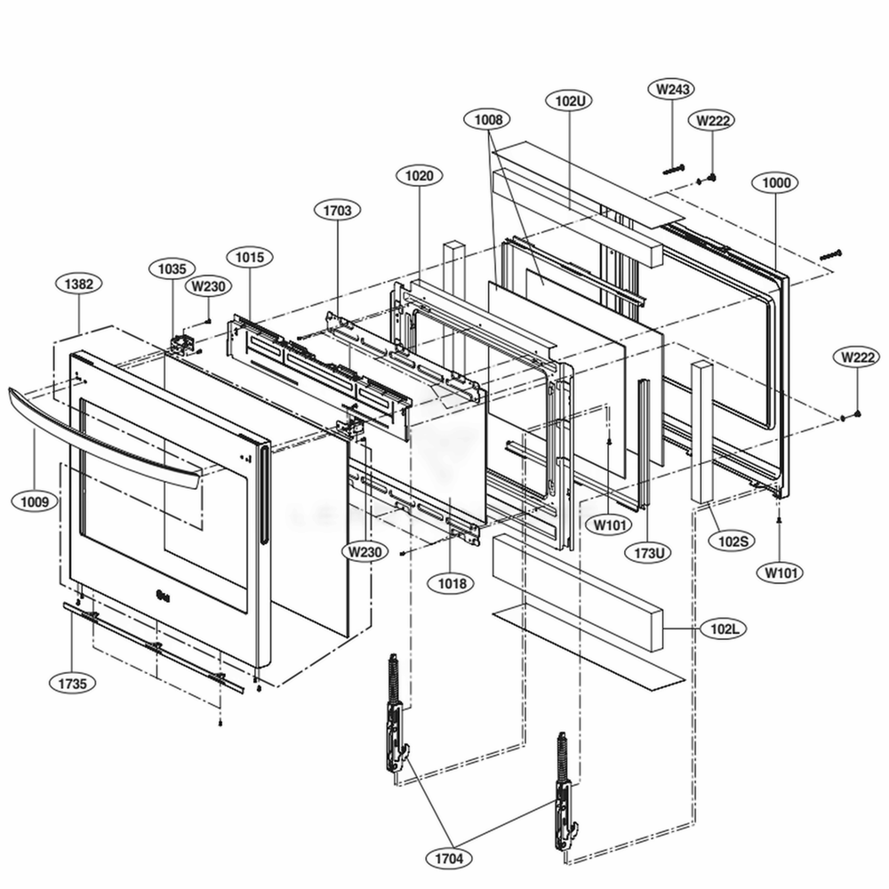 Door Parts Diagram and Parts List for LSE4616BD ABDLLGA LG Range