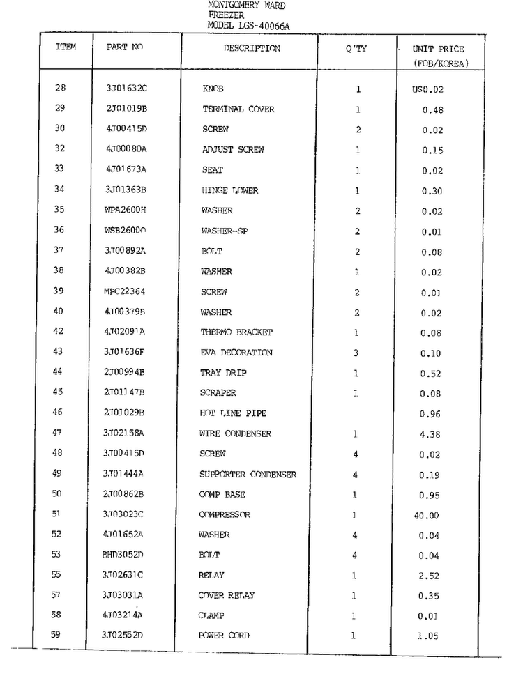 Freezer Page 3 Diagram and Parts List for 40066A  LG Freezer