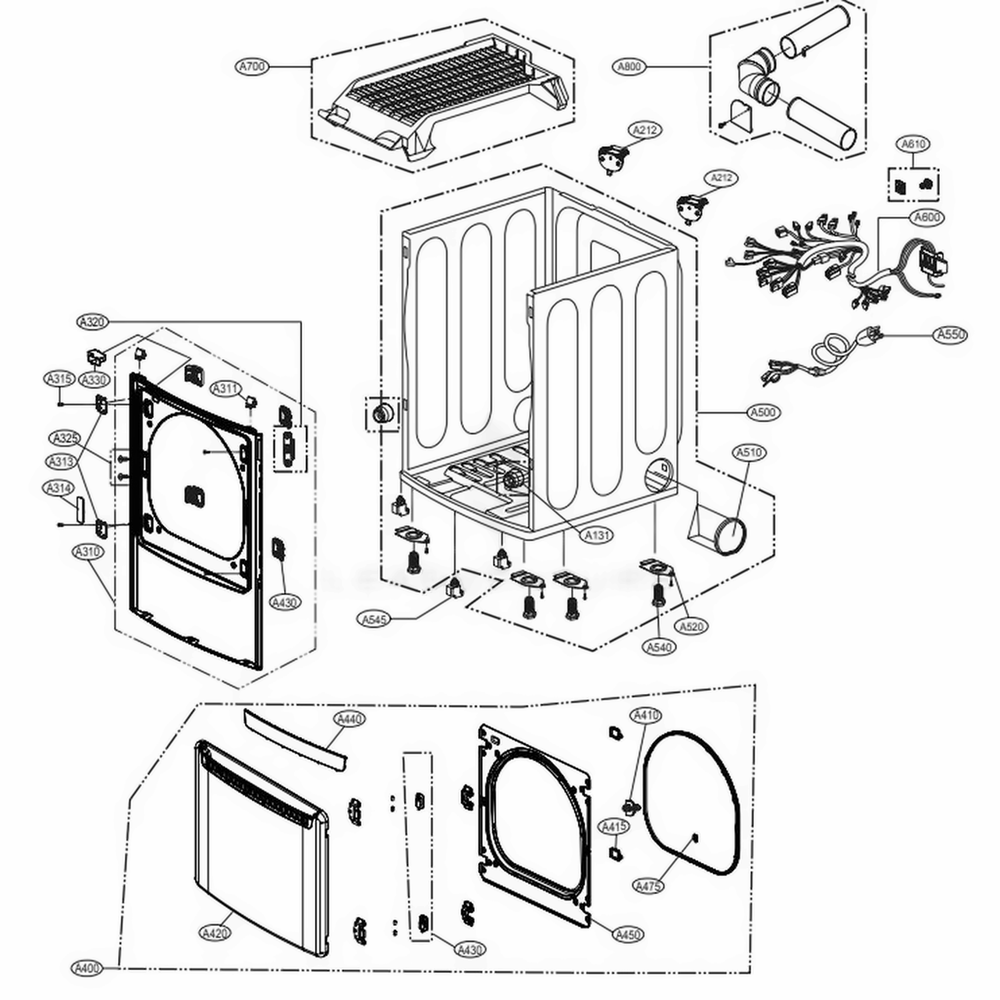 Cabinet And Door Assembly: Electric Type Diagram and Parts List for DLE7060WE ABWEEUS LG Dryer
