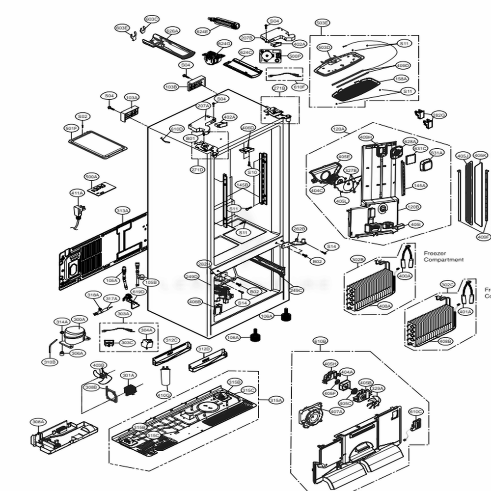 Case Parts Diagram and Parts List for LFXC24726S ASTCNA2 LG Refrigerator