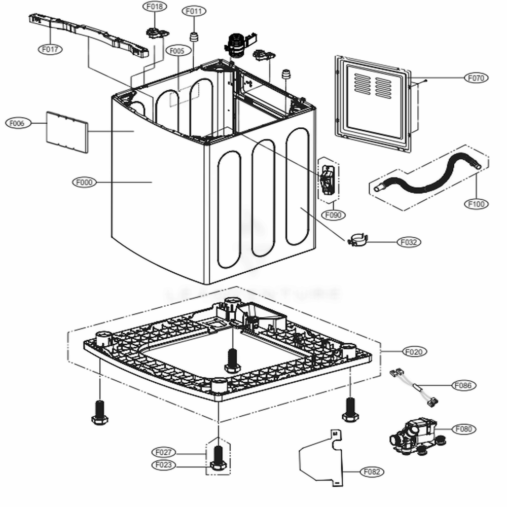 Outer Case Assembly Diagram and Parts List for WT7500CW ABWETUS LG Washer