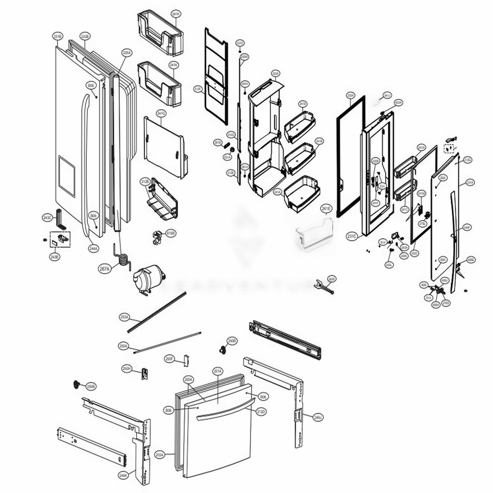 Door Parts Diagram and Parts List for 73063 ASTCSE1 LG Refrigerator