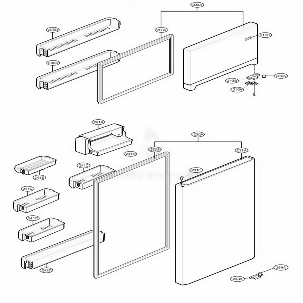 Door Parts Diagram and Parts List for 79379 AWBCSER LG Refrigerator