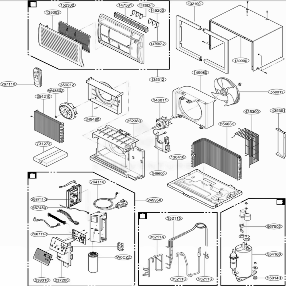 Main Diagram and Parts List for LT1014CNR AWYBUSH LG Air Conditioner