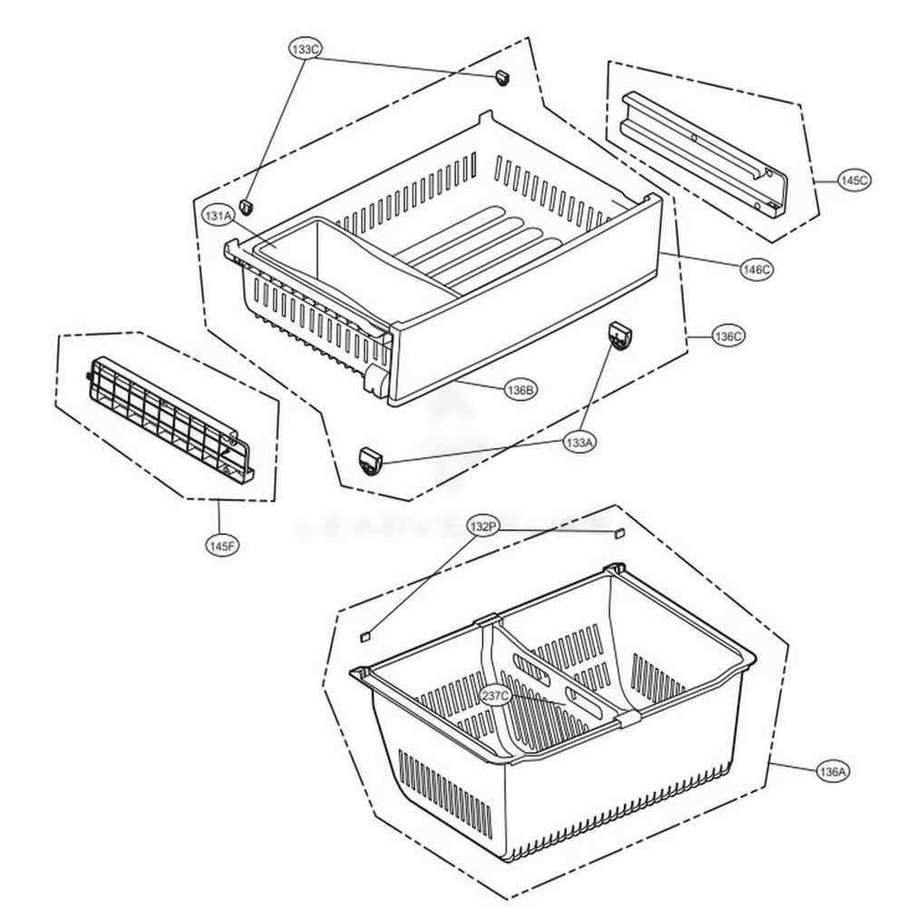 Freezer Parts Diagram and Parts List for LFXC22596D ASBCNA2 LG Refrigerator